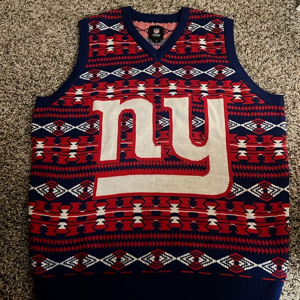 Large NY giants ugly Christmas sweater vest